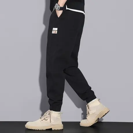 休闲长裤子男宽松潮流百搭秋季运动裤九分裤抽绳小脚束脚黑色卫裤商品大图