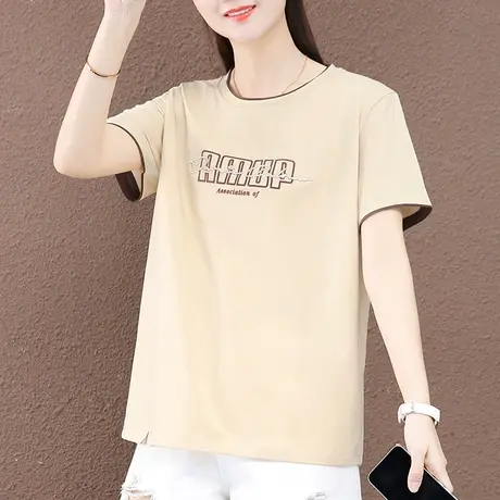短袖纯棉t恤女2023年夏季新款时尚休闲运动风女装洋气百搭体恤衫商品大图