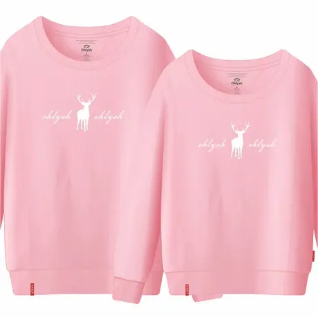 Ohlyah品牌宽松针织圆领卫衣男女情侣装大码小鹿英文印花班服定制图片