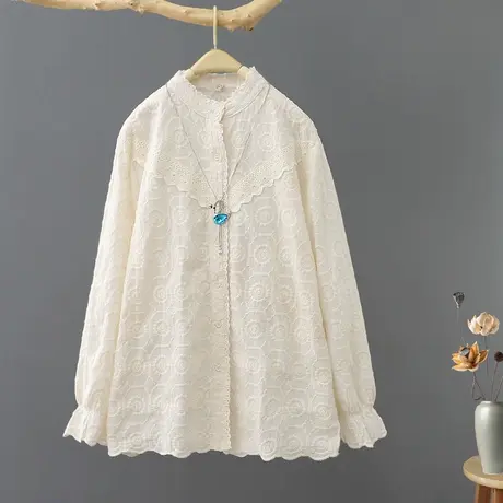春装新款韩版气质刺绣纯色衬衫女长袖设计感小众长袖打底衬衣上衣商品大图