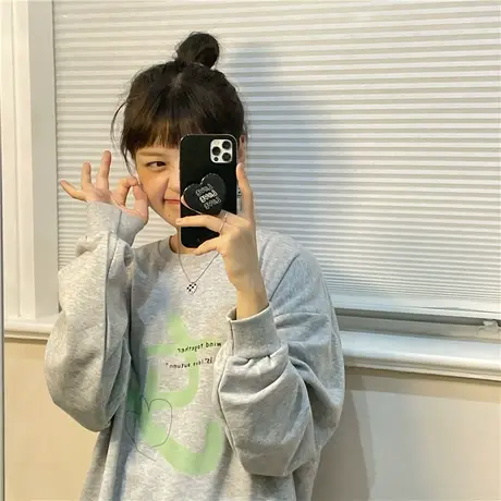 红续潮牌美式圆领春秋卫衣女小众2023年新款oversize宽松bf慵懒风图片