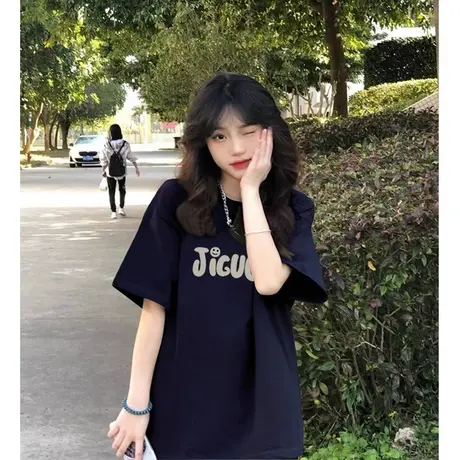 纯棉短袖t恤女小个子夏季小众设计感美式复古宽松oversize上衣潮商品大图