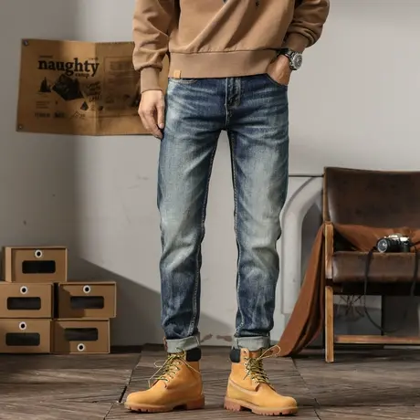 Modi Nick/摩帝尼克男士宽松直筒牛仔裤时尚百搭秋冬修身牛仔裤商品大图