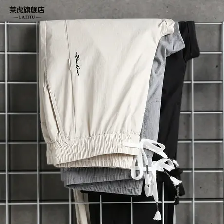夏季薄款九分裤男修身小脚9分裤子男韩版潮流松紧运动休闲哈伦裤商品大图