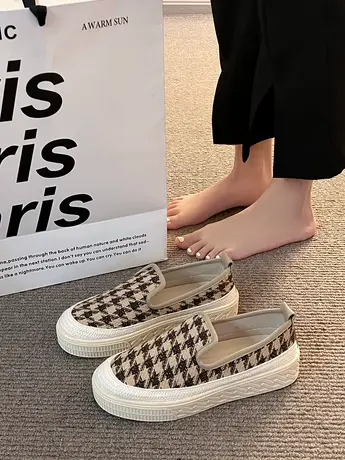 女鞋2023新款秋季小众平底老北京布鞋一脚蹬软底不累脚防滑妈妈鞋商品大图