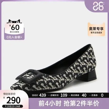 千百度女鞋夏季新款舒服平底复古女单鞋气质低跟通勤休闲浅口时尚商品大图