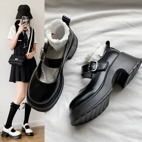 英伦风厚底小皮鞋女复古新款春季百搭黑色jk单鞋松糕乐福鞋大小码商品大图