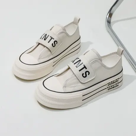 防水小白鞋女2023夏季设计感小众厚底魔术贴懒人帆布鞋百搭休闲鞋商品大图