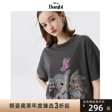 【迪士尼系列】莱茵小鹿斑比印花棉短袖2023夏季新款短款T恤宽松图片