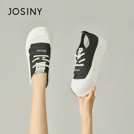 Josiny/卓诗尼板鞋2023夏秋新款圆头厚底魔术贴帆布鞋休闲单鞋女商品大图