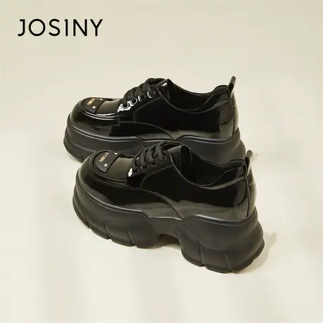 Josiny/卓诗尼厚底乐福鞋女2024新款春季黑色英伦学院风增高单鞋商品大图