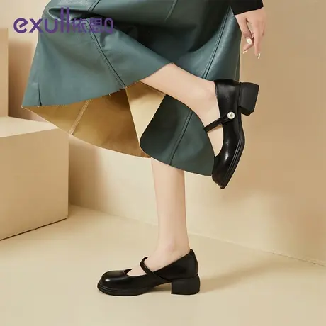 exull/依思Q2024春季真皮新款法式复古玛丽珍单鞋女圆头小皮鞋商品大图