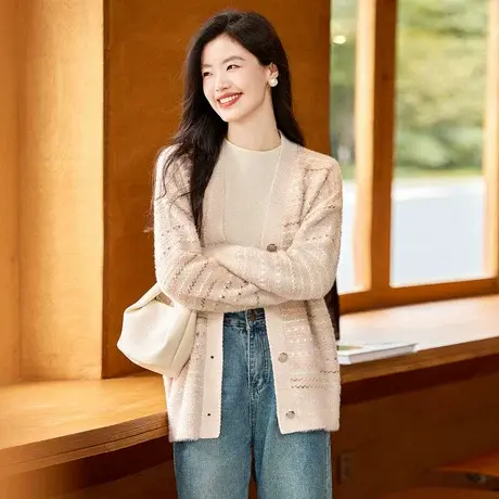 时尚气质毛衣2023年秋季新款女装款式百搭温柔开衫长袖外套商品大图