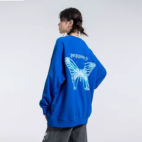 YEP潮牌复古蝴蝶卫衣女ins潮春秋季宽松套头圆领长袖上衣hiphop商品大图