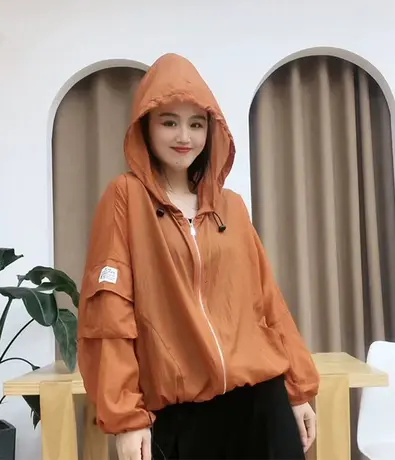 2023夏季新款薄款透气防晒衣休闲连帽纯色开衫遮阳显瘦爆款女装潮图片