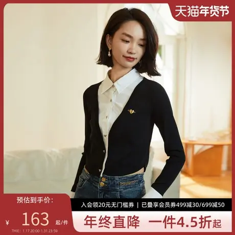 阿依莲假两件衬衫式针织开衫秋季2024新款女装短款长袖甜辣小上衣图片