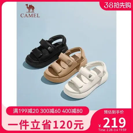 骆驼凉鞋女2024年新款真皮面包魔术贴运动凉鞋女夏季厚底凉鞋女款图片
