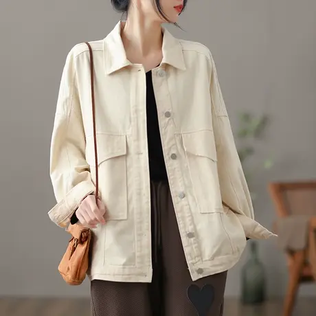 dza 文艺复古休闲短款工装外套女士春季新款上衣宽松百搭夹克开衫图片