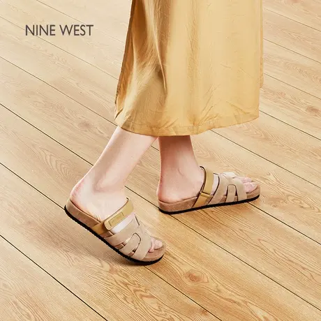 Nine West/玖熙勃肯凉鞋女2025夏季新款厚底一字带外穿真皮凉拖鞋图片