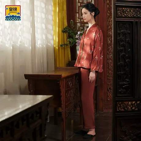 爱慕皇锦睡衣女秋冬红色桑蚕丝分身家居服套装-飞鸟衔花HJ21512商品大图