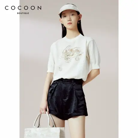 可可尼COCOON商场同款时尚百搭上衣高级感刺绣品牌LOGO针织衫女商品大图