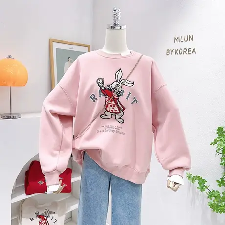韩国东大门兔子摇粒绒上衣秋冬款ins甜美加绒假两件卫衣新年装女图片