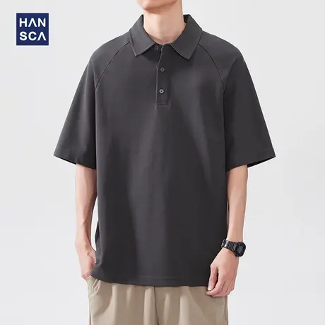 hansca250g双珠地棉翻领短袖polo衫男夏季薄款透气宽松插肩袖t恤图片