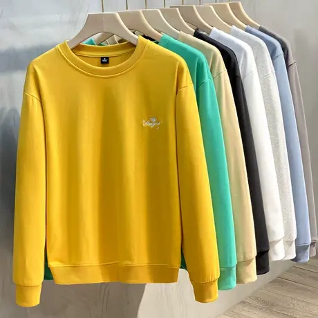 2023年春秋潮牌卫衣男士刺绣套头韩版圆领套头长袖时尚衣服黄ins商品大图