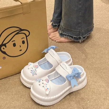 玛丽珍洞洞鞋女夏季外穿可爱大耳狗增高厚底防滑两穿包头沙滩凉鞋商品大图