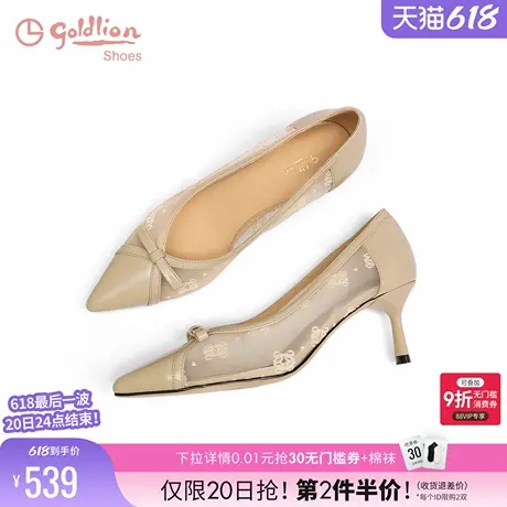 金利来2025春季新款时尚透气蕾丝网纱小跟尖头高跟配裙子单鞋女图片