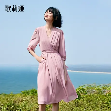 歌莉娅粉色法式连衣裙大牌高端同款气质女装显瘦时尚a字茶歇裙子商品大图