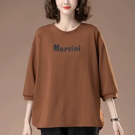 七分袖T恤女夏季新款加肥加大码女装宽松纯棉休闲遮肚子显瘦上衣商品大图