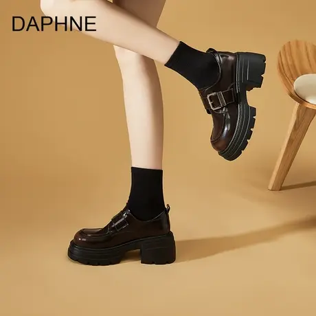 Daphne/达芙妮2025新款厚底乐福鞋女英伦风小皮鞋复古增高休闲鞋图片