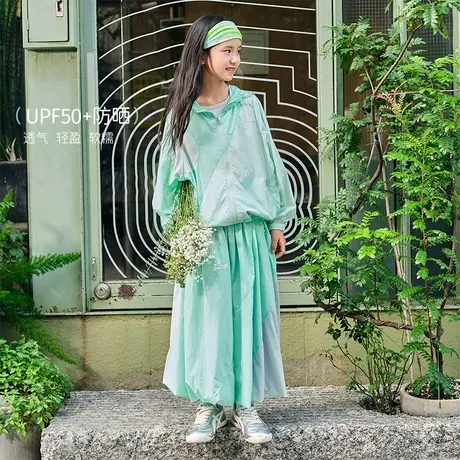 回力短袖套装女童夏季轻薄透气儿童连帽外套裙子2件防晒UPF50+PL图片