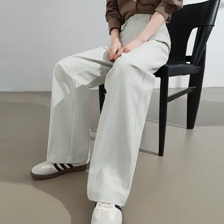 休闲阔腿香蕉裤女2025秋季新款高腰宽松垂感茶白色显瘦拖地直筒裤商品大图