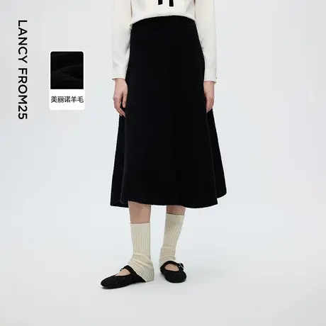 朗姿美丽诺羊毛高腰A型针织裙通勤风气质百搭半裙女2025冬季新款商品大图