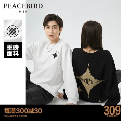 太平鸟男装 2023春季新款卫衣男重磅毛巾绣圆领宽松情侣上衣休闲图片