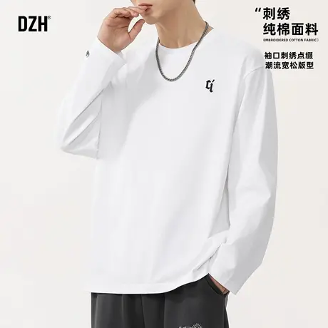 男士白色纯棉长袖t恤男装2025新款哥特风刺绣上衣潮牌内搭打底衫商品大图