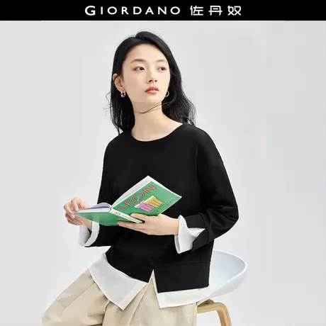 佐丹奴外套女装纯棉针梭织拼接假两件套头圆领卫衣 18324921商品大图