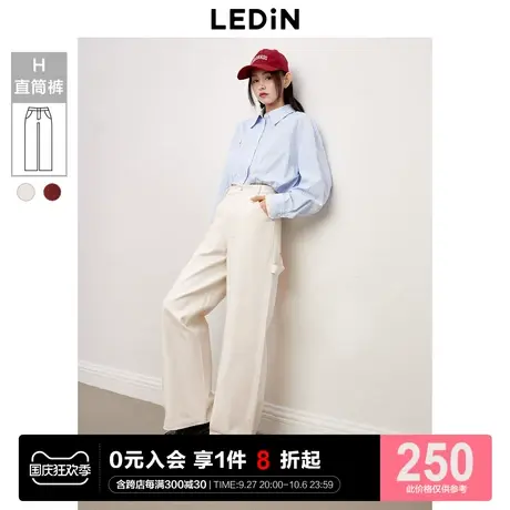 乐町复古休闲直筒裤2023年冬季显瘦显高纯棉女生时尚舒适画家裤商品大图