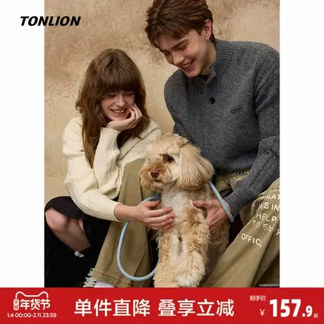 唐狮2026秋冬季情侣女绞花毛衣男半高领小细节绞花米白色毛线衫图片