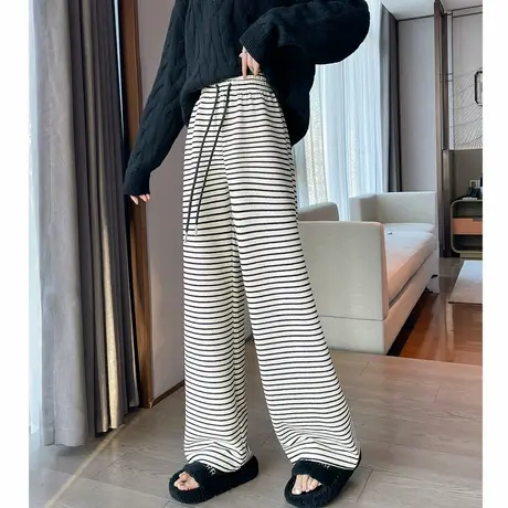 唐狮夏季新款休闲裤女条纹薄款抽绳宽松时尚气质阔腿裤子女WTD图片