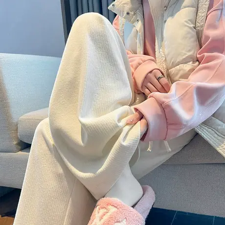 唐狮春秋新款女休闲裤宽松直筒阔腿裤显瘦百搭黑工装长裤 TD商品大图