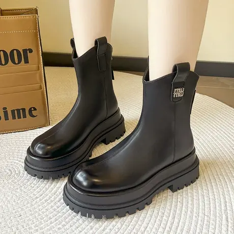 厚底马丁靴女英伦风烟筒靴2023秋季新款潮流时尚靴子时装短靴女靴商品大图