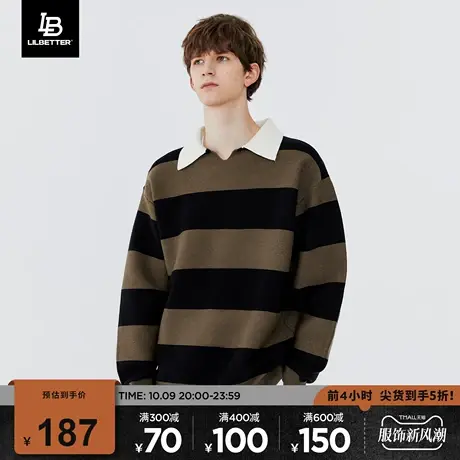 Lilbetter毛衣男条纹复古上衣翻领美式长袖针织衫休闲秋季外套LB商品大图