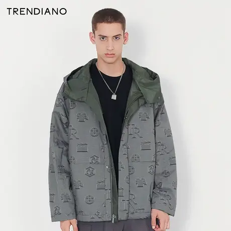 TRENDIANO官方潮牌秋冬男装时尚街头风衣宽松百搭双面穿连帽外套图片
