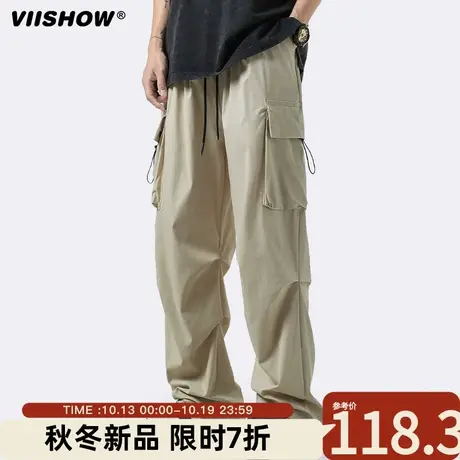 VIISHOW美式机能降落伞兵工装裤男秋季潮宽松小众阔腿直筒休闲裤商品大图