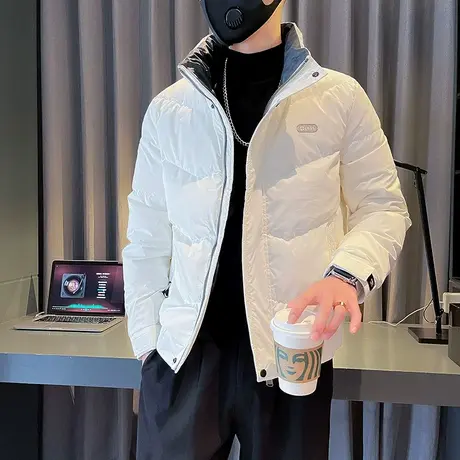 2023年冬季短款羽绒服男小众白鸭绒加厚保暖外套拼色休闲羽绒棉服图片