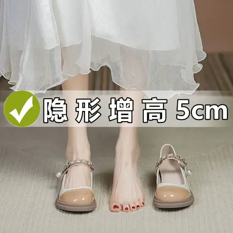 真皮内增高小个子单鞋女2023年夏新款小香风法式厚底玛丽珍小皮鞋商品大图