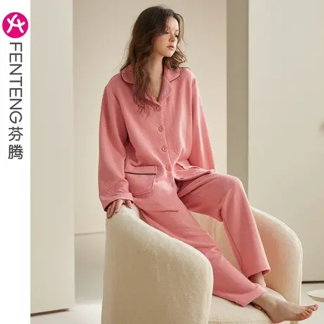 芬腾纯棉睡衣女秋冬长袖薄款夹层夹棉保暖全棉少女薄棉家居服套装商品大图